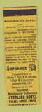Matchbook Cover - Keystone Match Club Wilkes Barre PA Perkins Americana YELLOW