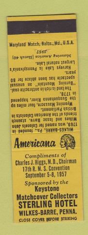 Matchbook Cover - Keystone Match Club Wilkes Barre PA Perkins Americana YELLOW