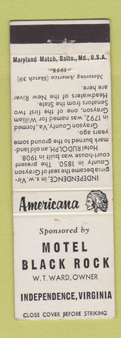 Matchbook Cover - Motel Black Rock Independence VA Perkins Americana WHITE