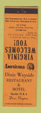 Matchbook Cover - Dixie Restaurant Motel Dixie VA Perkins Americana ORANGE