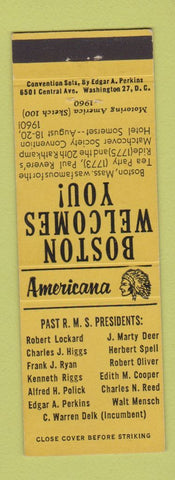 Matchbook Cover - RMS Boston MA 1960 Perkins Americana YELLOW