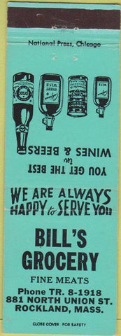 Matchbook Cover - Bill's Grocery Rockland MA