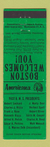 Matchbook Cover - RMS Boston MA 1960 Perkins Americana GREEN