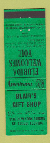 Matchbook Cover - Blair's Gifts ST Cloud FL Perkins Americana GREEN