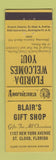 Matchbook Cover - Blair's Gifts ST Cloud FL Perkins Americana YELLOW