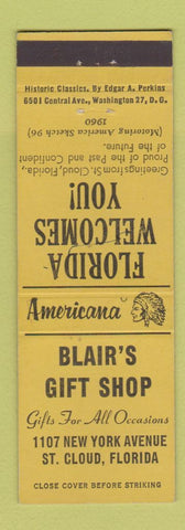Matchbook Cover - Blair's Gifts ST Cloud FL Perkins Americana YELLOW