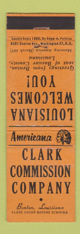 Matchbook Cover - Clark Commission Benton LA Perkins Americana ORANGE