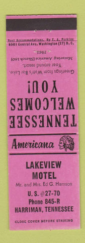 Matchbook Cover - Lakeview Motel Harriman TN Perkins Americana PINK