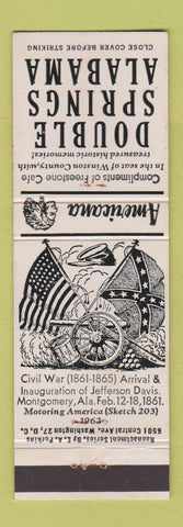 Matchbook Cover - Double Springs AL Civil War Perkins Americana WHITE