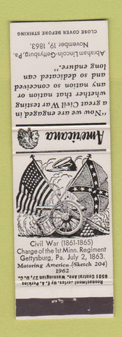 Matchbook Cover - Gettysburg PA Civil War Perkins Americana WHITE