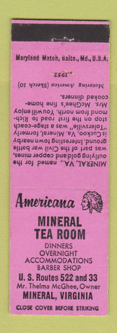 Matchbook Cover - Mineral Tea Room Mineral VA Perkins Americana PINK