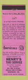 Matchbook Cover - Henry's Taxi Warsaw VA Perkins Americana PINK WEAR