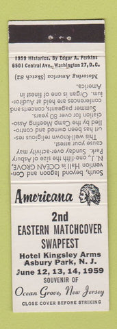 Matchbook Cover - Match Swapfest Asbury Park NJ 1959 Perkins Americana WHITE