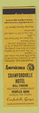 Matchbook Cover - Crawfordville Hotel GA Perkins Americana YELLOW