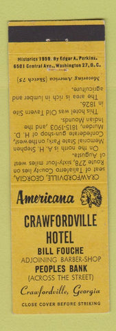 Matchbook Cover - Crawfordville Hotel GA Perkins Americana YELLOW