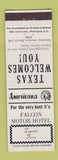 Matchbook Cover - Falcon Motor Hotel Zapata TX Perkins Americana WHITE