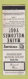 Matchbook Cover - Pinehurst Motel Brunswick ME Perkins Americana WHITE STAINED