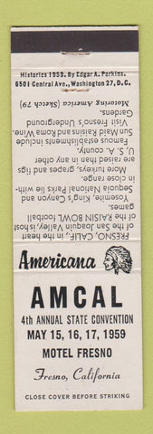 Matchbook Cover - AMCAL Match Club Fresno CA 1959 Perkins Americana WHITE