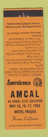 Matchbook Cover - AMCAL Match Club Fresno CA 1959 Perkins Americana ORANGE