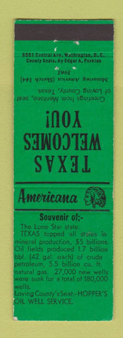 Matchbook Cover - Hopper's Oil Well Service Loving TX Perkins Americana GREEN