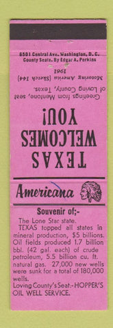 Matchbook Cover - Hopper's Oil Well Service Loving TX Perkins Americana PINK
