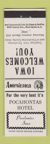 Matchbook Cover - Pocahontas Hotel IA Perkins Americana WHITE