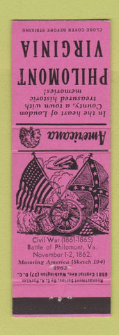 Matchbook Cover - Philomont VA Civil War Perkins Americana PINK