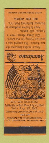 Matchbook Cover - Bull Run VA Civil War Perkins Americana YELLOW