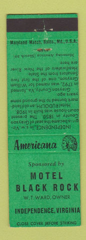 Matchbook Cover - Motel Black Rock Independence VA Perkins Americana GREEN