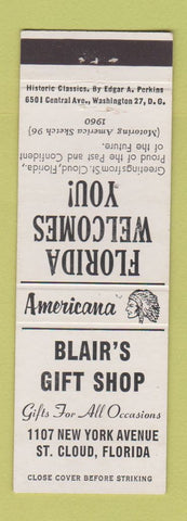 Matchbook Cover - Blair's Gifts ST Cloud FL Perkins Americana WHITE