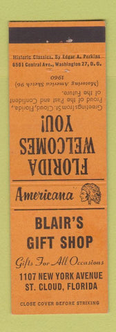 Matchbook Cover - Blair's Gifts ST Cloud FL Perkins Americana ORANGE