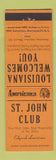 Matchbook Cover - St John Club Edgard LA Perkins Americana ORANGE