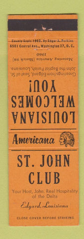 Matchbook Cover - St John Club Edgard LA Perkins Americana ORANGE