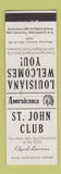 Matchbook Cover - St John Club Edgard LA Perkins Americana WHITE