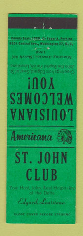 Matchbook Cover - St John Club Edgard LA Perkins Americana GREEN