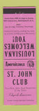 Matchbook Cover - St John Club Edgard LA Perkins Americana PINK
