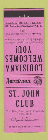 Matchbook Cover - St John Club Edgard LA Perkins Americana PINK