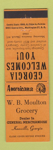 Matchbook Cover - Moulton Grocery Knoxville GA Perkins Americana ORANGE