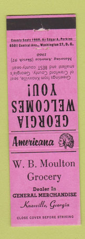 Matchbook Cover - Moulton Grocery Knoxville GA Perkins Americana PINK