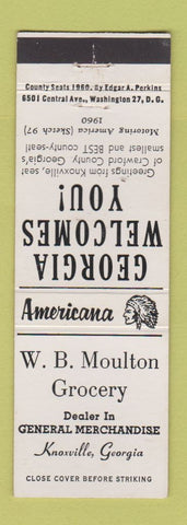 Matchbook Cover - Moulton Grocery Knoxville GA Perkins Americana WHITE
