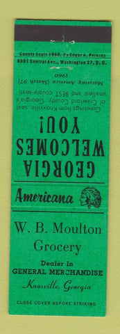 Matchbook Cover - Moulton Grocery Knoxville GA Perkins Americana GREEN