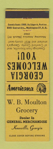 Matchbook Cover - Moulton Grocery Knoxville GA Perkins Americana YELLOW