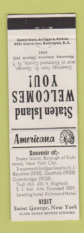 Matchbook Cover - Richmond Hotel St George NY Perkins Americana WHITE