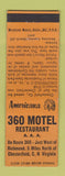 Matchbook Cover - 360 Motel Chesterfield VA Perkins Americana ORANGE