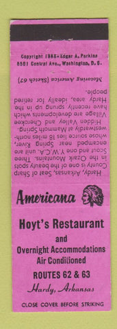 Matchbook Cover - Hoyt's Restaurant Hardy AR Perkins Americana PINK