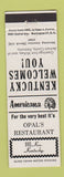 Matchbook Cover - Opal's Restaurant McKee KY Perkins Americana WHITE