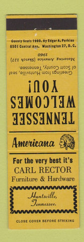 Matchbook Cover Rector Furniture Hardware Huntsville TN Perkins Americana YELLOW