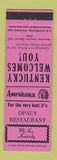 Matchbook Cover - Opal's Restaurant McKee KY Perkins Americana PINK