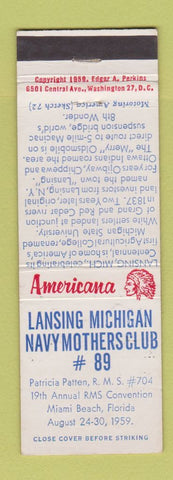 Matchbook Cover - Lansing MI Navy Mothers Club RMS Miami FL Perkins Americana