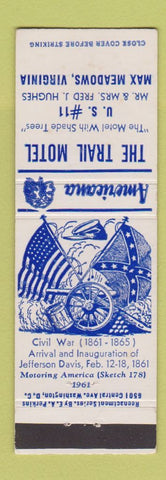 Matchbook Cover - Trail Motel Max Meadows VA Civil War Perkins Americana
